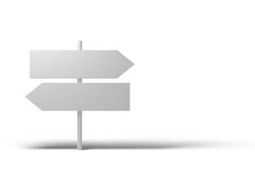 two blank direction sign board mockup, 3d rendering