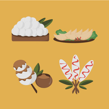 set icon traditional food indonesian cuisine sundanese cilok aci cimol cilor