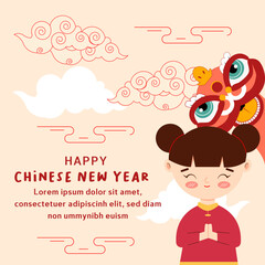 Chinese new year card flat illustration