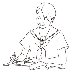 勉強に集中する女子高生