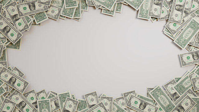 Currency Border Wallpaper with copy-space. Wealth concept with One Dollar Bills at the edge of frame.
