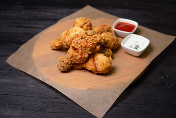 fried chicken legs with garlic and tomato sauce