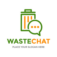 Waste chat vector logo template. This design use trash can and chat icon. Suitable or discuss, business and education