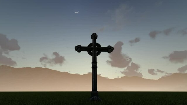 cross in the mountain 3d render