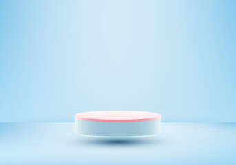 3D realistic modern minimal blue and pink cylinder podium floating in the air on blue scene background