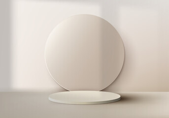 3D realistic empty studio room beige cylinder podium stand