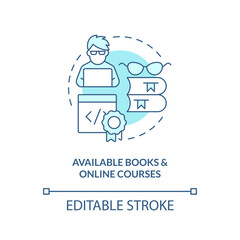 Available books and online courses turquoise concept icon. Procedural programming abstract idea thin line illustration. Isolated outline drawing. Editable stroke. Arial, Myriad Pro-Bold fonts used