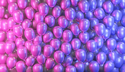 3D Rendering concept of birthday wedding party event background wallpaper of futuristic abstract light neon balloons. 3D Render illustration.