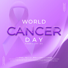 realistic gradient world cancer day with 3d ribbon