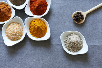 Spices close-up on a gray background. 