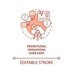 Prioritizing operations over data terracotta concept icon. Procedural programming abstract idea thin line illustration. Isolated outline drawing. Editable stroke. Arial, Myriad Pro-Bold fonts used