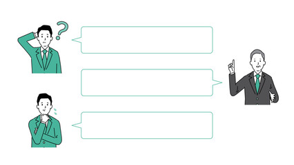 Q&Aのイメージイラスト、2人の男性とふきだし1、ベクター