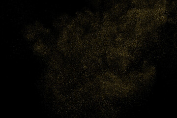 Gold Glitter Texture Isolated on Black Background. Golden stardust. Amber Particles Color. Sparkles Rain. Vector Illustration, Eps 10.