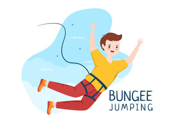 Bungee Jumping Illustration with a Person Wearing an Elastic Rope Falling Jumping From a Height in Flat Cartoon Extreme Sports Vector Template