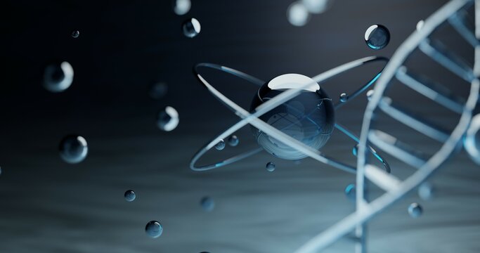 핵 유전자 dna 방울 3d 렌더링 배경.