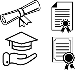 Education vector icons set for internet and online education, e-learning resources, distant online courses, colleges, academies..eps