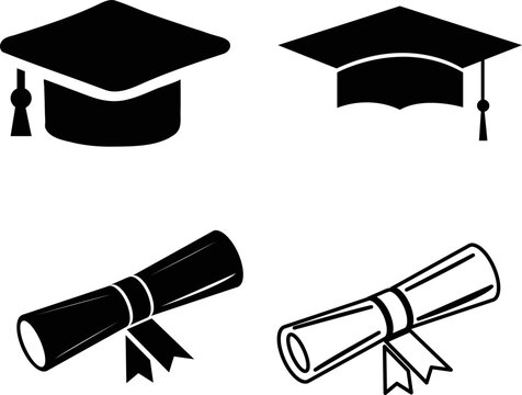 Graduation student black cap silhouette icon on white background
