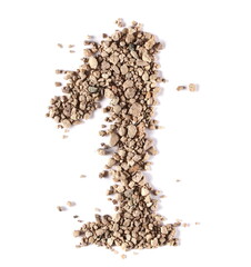 Clods of dry dirt, number 1, one soil isolated on white, clipping path