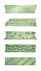 Obraz premium cute patterned washi tape strips. Isolated on white background. Torn Stickers tape paper pastel colors, blank banners tags labels template design. Watercolor illustration of a decorative tape.