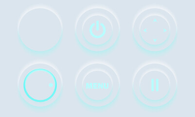 Neumorphic Button, Player button vector set. Continuous 3D realistic virtual style in white tone, player button set, technology and online streaming buttons, technology illustration, sign and symbol.
