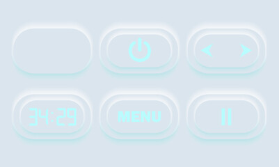 Fototapeta premium Neumorphic Button, Player button vector set. Continuous 3D realistic virtual style in white tone, player button set, technology and online streaming buttons, technology illustration, sign and symbol.