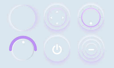 Neumorphic Button, Player button vector set. Continuous 3D realistic virtual style in white tone, player button set, technology and online streaming buttons, technology illustration, sign and symbol.