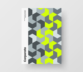 Creative company brochure A4 design vector layout. Trendy mosaic shapes corporate cover concept.