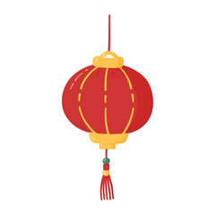 Chinese New Year round hanging lantern. CNY celebrations element in flat style. Png on transparent background, vector illustration