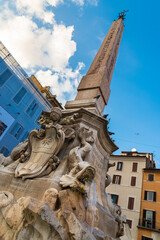Fototapeta na wymiar Ancient obelisk in the famous square of the monument named 