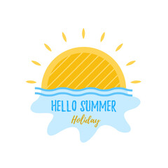 Summer label vector design illustration, collection of hand drawn summer elements, hello summer
