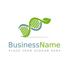 DNA genetic vector logo template. Leaf icon and chromosome. This logo is suitable for health, pharmacy, medical, business, body and icon.