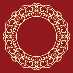 Decorative frame Elegant vector element for design in Eastern style, place for text. Floral golden and red border. Lace illustration for invitations and greeting cards
