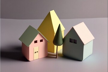 3d illustration of miniature minimalist model wooden houses