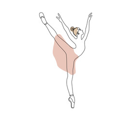 ballerina standing on one leg,hand drawn, continuous mono line, one line art