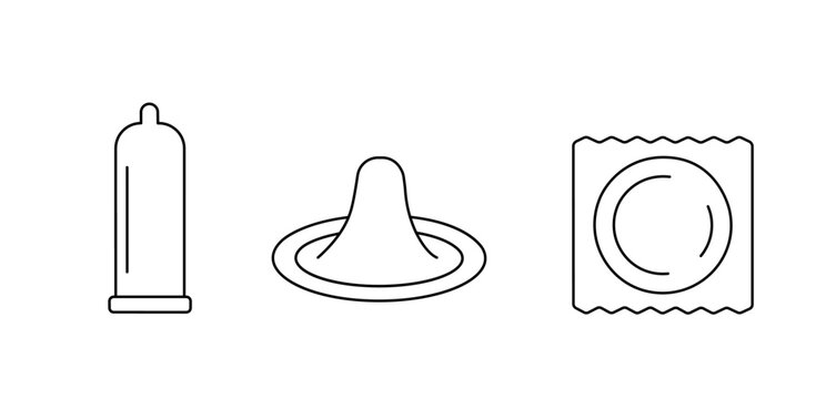 Barrier contraception method condom, line icon in vector