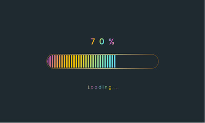 70 percent rainbow downloading bar, loading bar, banner for user interface, colorful Futuristic loading bar design.