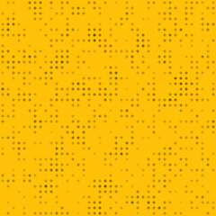 Abstract seamless geometric pattern. Mosaic background of black circles. Evenly spaced small shapes of different color. Vector illustration on amber background