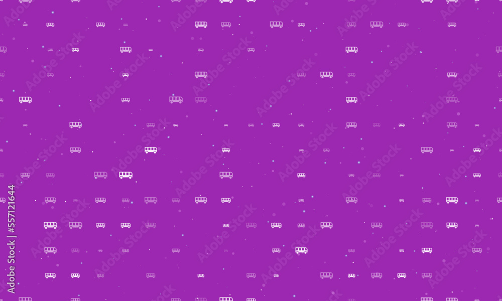 Poster seamless background pattern of evenly spaced white bus symbols of different sizes and opacity. vecto