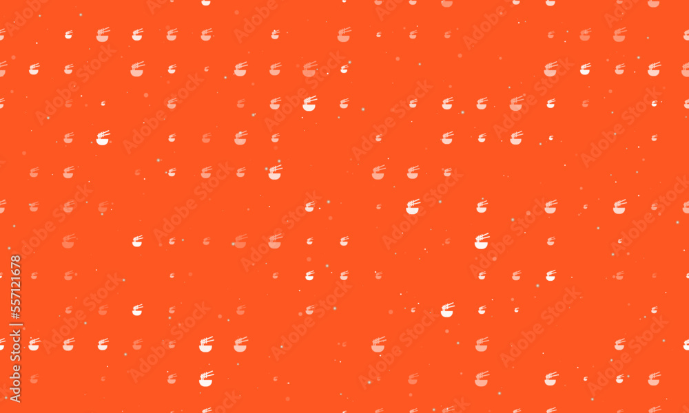 Poster seamless background pattern of evenly spaced white noodle symbols of different sizes and opacity. ve