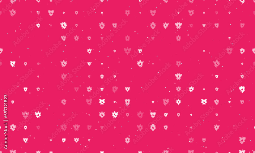 Poster seamless background pattern of evenly spaced white fire protection symbols of different sizes and op