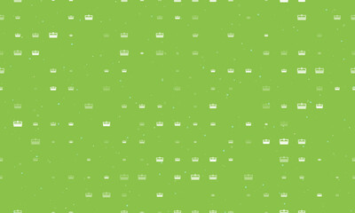 Seamless background pattern of evenly spaced white cnc machine symbols of different sizes and opacity. Vector illustration on light green background with stars