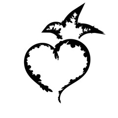 Hand drawn crowned heart. Doodle princess, king and queen crown on heart, sketch love crowns. Wedding card logo, doodle hearts in crowns. 