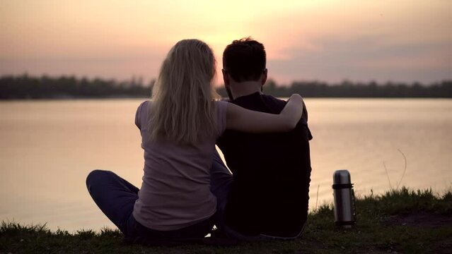 husband and wife pleasant conversation . lovers hugging