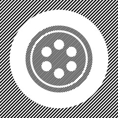 A large optic cable symbol in the center as a hatch of black lines on a white circle. Interlaced effect. Seamless pattern with striped black and white diagonal slanted lines