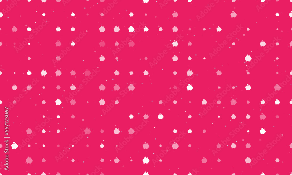 Poster seamless background pattern of evenly spaced white piggy bank symbols of different sizes and opacity