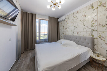 New modern bedroom. New home. Interior photography.