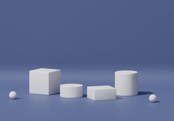 3d render of a cube and cylinder podium to show the products with background.