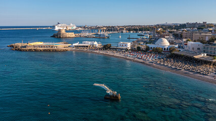 Aerila view from Elli beach in Rhodes island Greece  - obrazy, fototapety, plakaty
