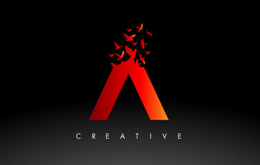 Red A Logo Letter with Flock of Birds Flying and Disintegrating from the Letter.