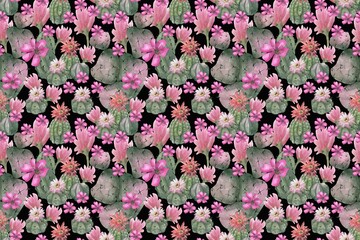 Succulent seamless pattern. Flowers boho background for textile, wallpaper and wrapping paper. Watercolor illustration